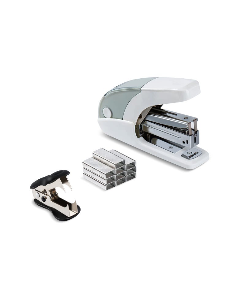PAPERPAL Effortless Standard Stapler Set  20 Sheet Capacity  Half Strip  Built-in Staples Storage  Holds 1/4"" Staples  Includes 1000 Staples and A Staple Remover  Office  School & Personal Use  White - Image 1